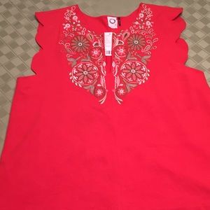 Anthropologie Embroidered sleeveless top Large,Red